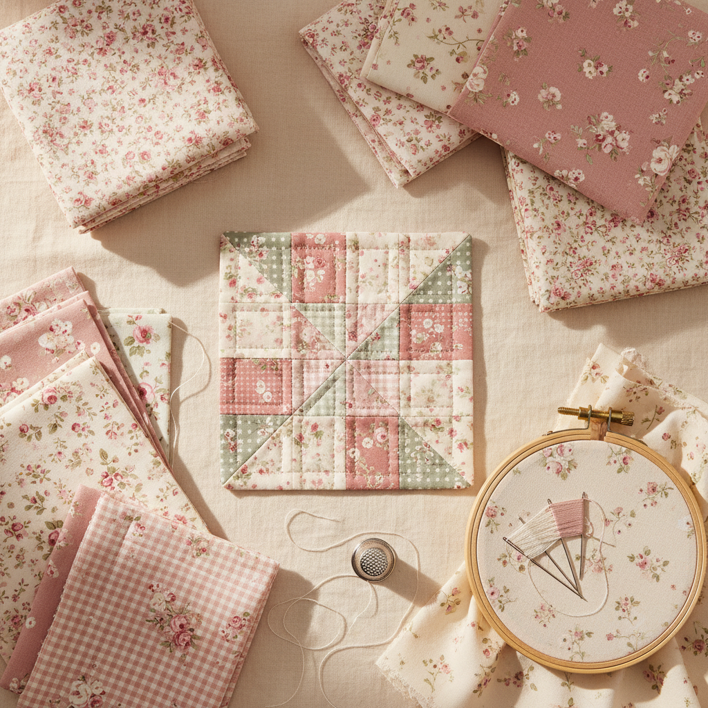A warm flat lay of quilting items